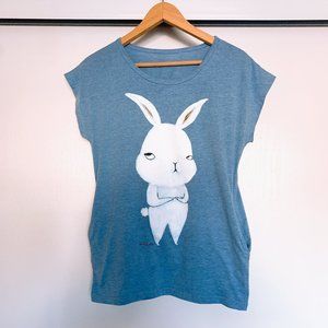 Cozy Blue Tee with Sassy Bunny Rabbit and Pockets
